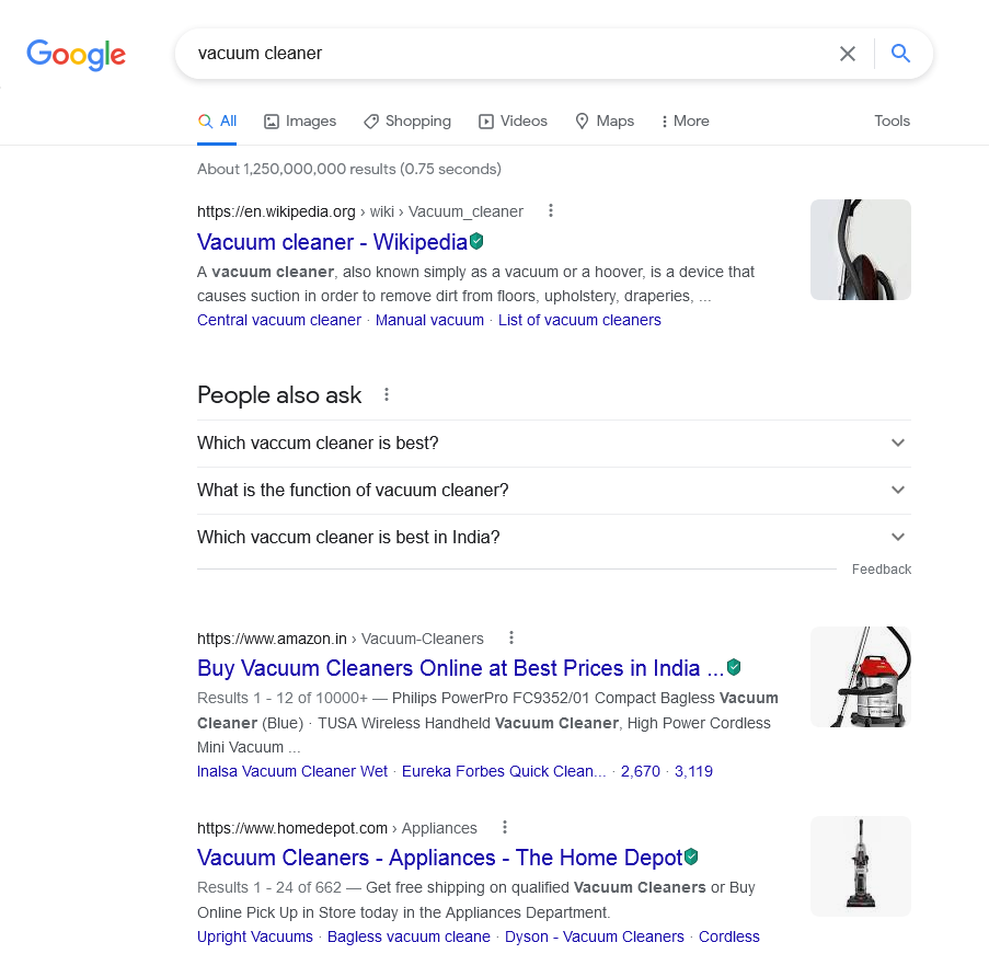 Beispiel für Google-Suchergebnisse